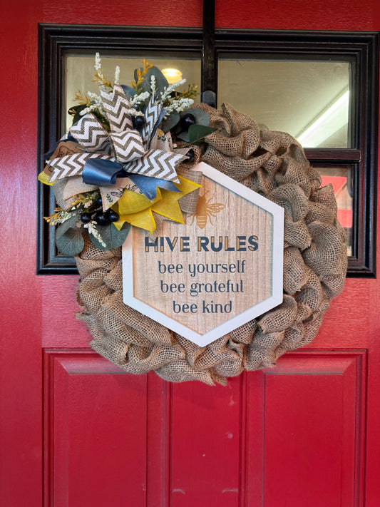 Handmade Hive Rules Wreath